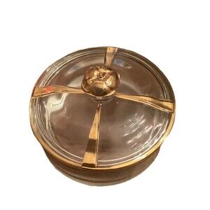 VINTAGE “IT’S A DILLY” BY GAILSTYN 22kt GOLD DECORATED GLASS LIDDED DISH